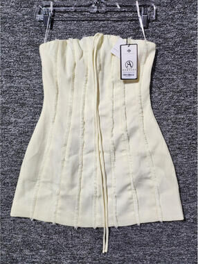 ASHYLEY Beige Halter Fringe Strapless Mini Dress S Short Tie Solid V04310523-1